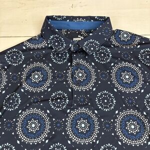 Puma Golf Polo Shirt Mens Large Blue Geometric Mandala Performance